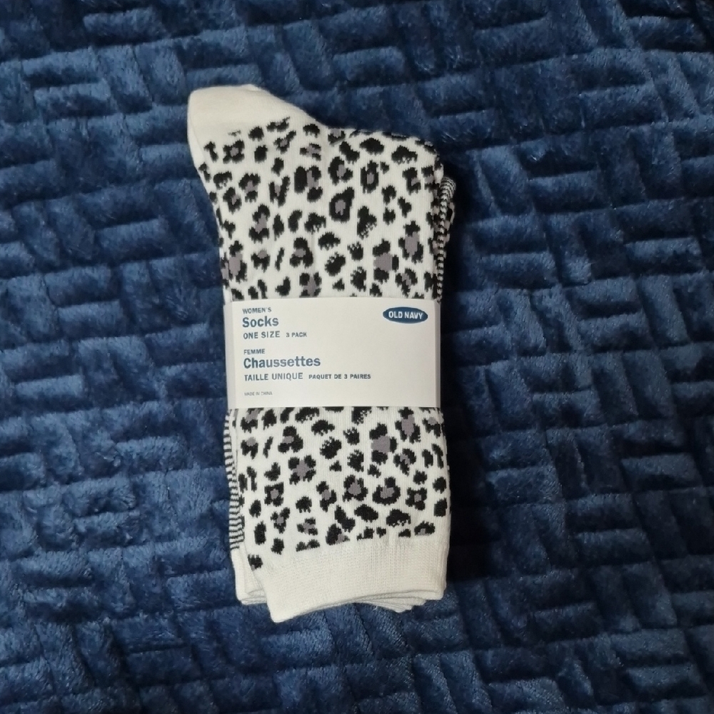 Leopard, Stripes, And Zebra 3 Pack Of Printed Crew Socks, New With Tags